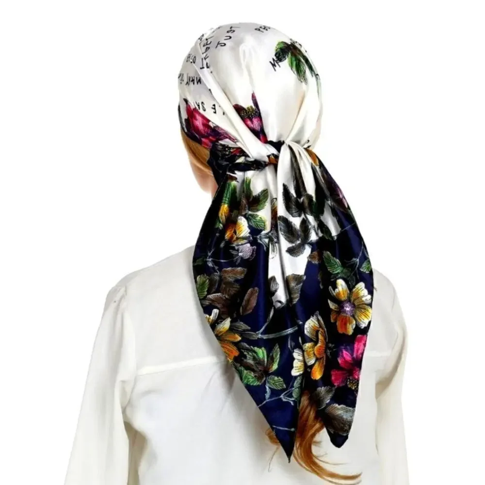 Fashion Head Scarf Headwraps for Women Silky Scarf Female Satin Print 35 x 35 in